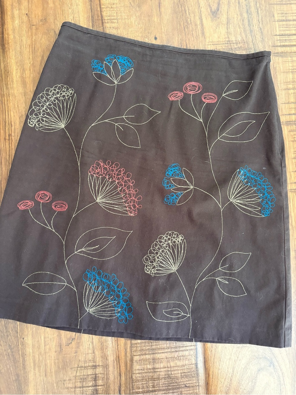 Boden Brown Embroidered Floral A-Line Skirt